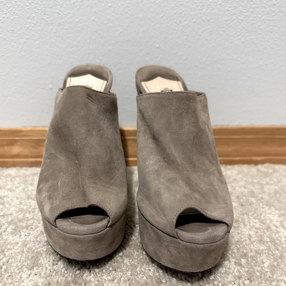 Prada peep toe grey backless heels